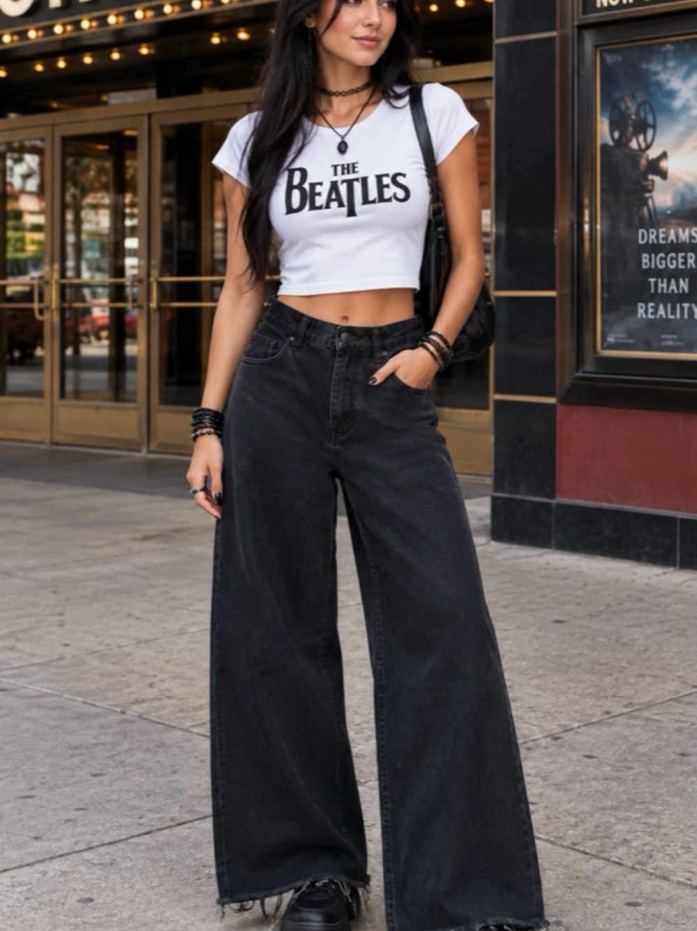 Clean Girl The Marine Straight Wide Leg Blk Jeans Raw Hem Zara Whimsigoth SZ 4.